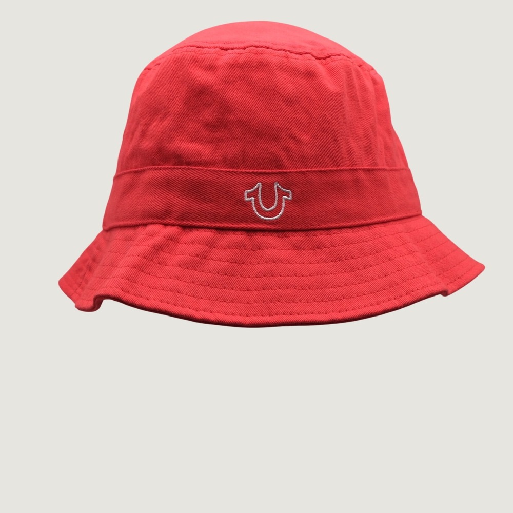 True Religion Bucket Hat OSFM Red Cotton Horseshoe Logo Streetwear